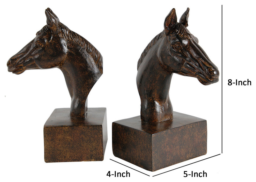 Benzara BM284985 2-Piece Set Bookends, Elegant Realistic Horse, Dark Brown
