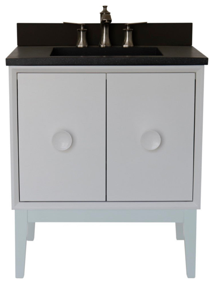 31" Single Vanity, White Finish With Black Concrete Top And Rectangle Sink