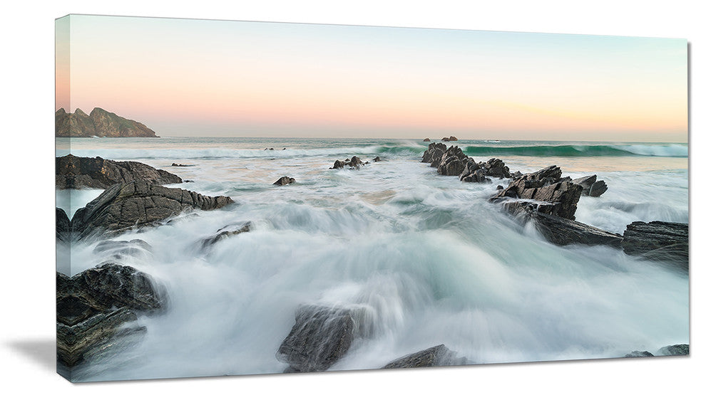 "Sunrise At The Bay of Biscay" Modern Beach Canvas Art Print, 40"x20"