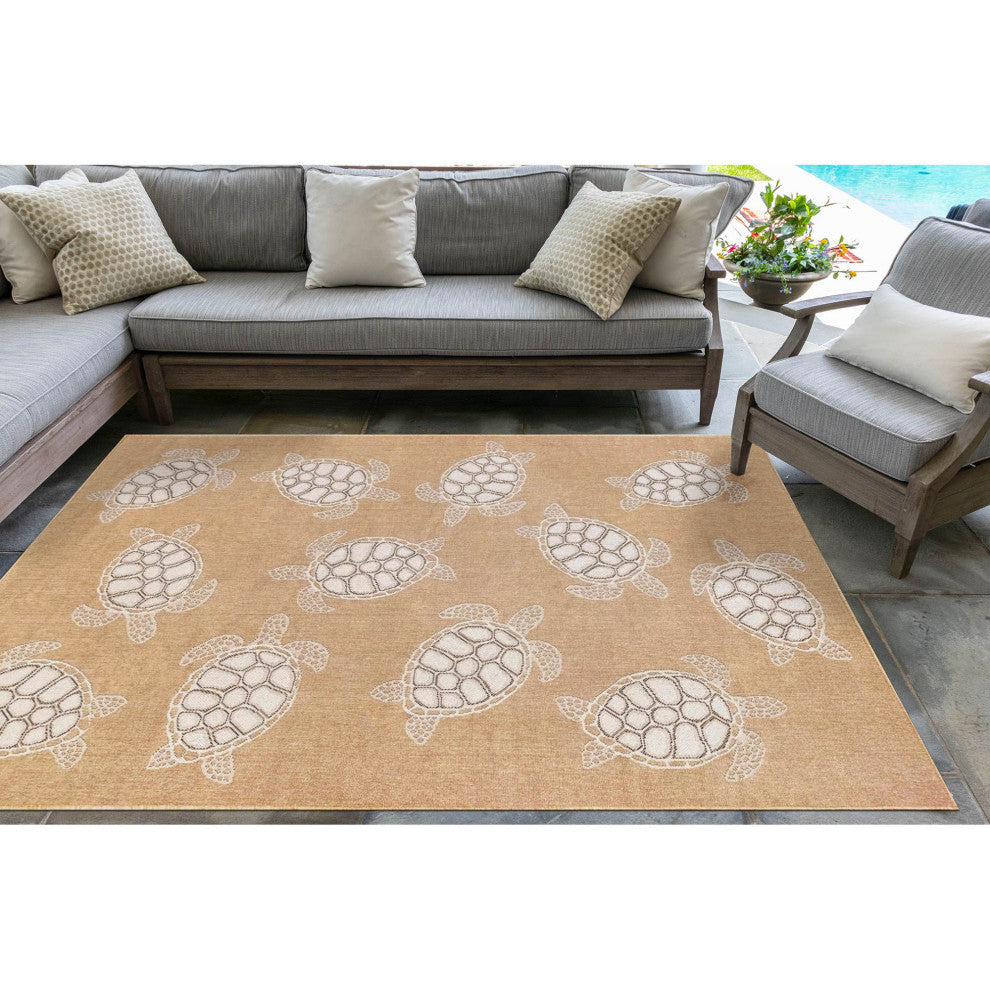 Carmel Seaturtles Indoor/Outdoor Rug, Sand, 6'6"x9'3"