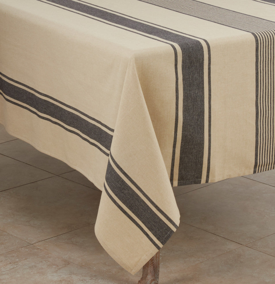 Cotton Tablecloth With Banded Design, 72"x72"