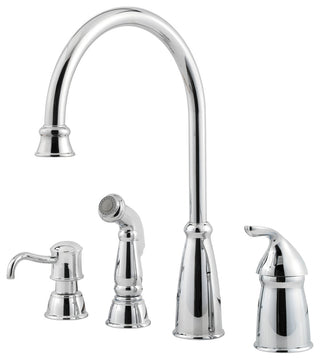 Avalon 1-Handle Kitchen Faucet Side Spray and Soap Dispenser, Polished Chrome