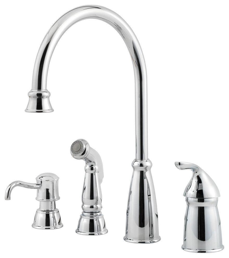 Avalon 1-Handle Kitchen Faucet Side Spray and Soap Dispenser, Polished Chrome