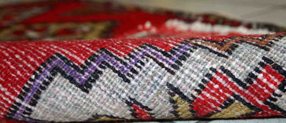 Handmade vintage Turkish Yastik rug 1.6' x 3.5' (48cm x 107cm) 1950s