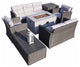 7-Piece Outdoor Rattan Conversation Sofa Set with Fire Pit Table, Brown, Rectangle