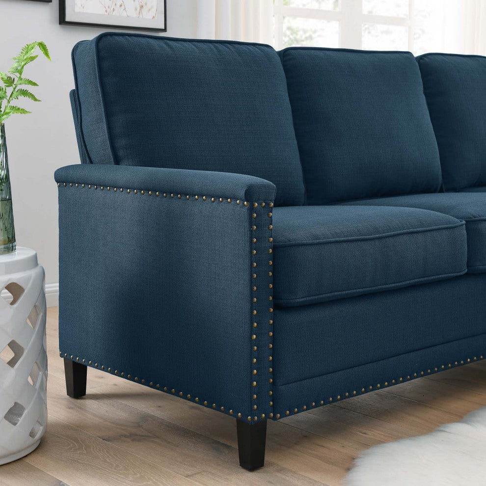 Sofa, Fabric, Navy Blue, Modern, Living Lounge Room Hotel Lobby Hospitality