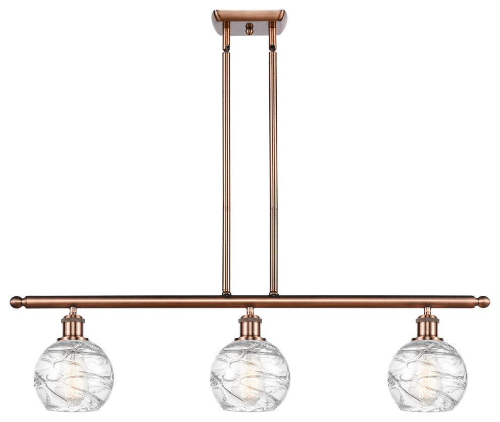 Small Deco Swirl 3-Light Island-Light, Antique Copper, Clear