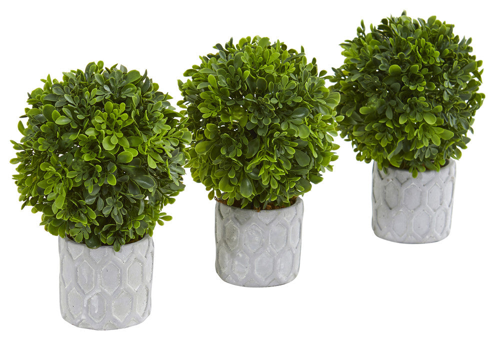 9" Boxwood Artificial Mini Topiary, Set of 3
