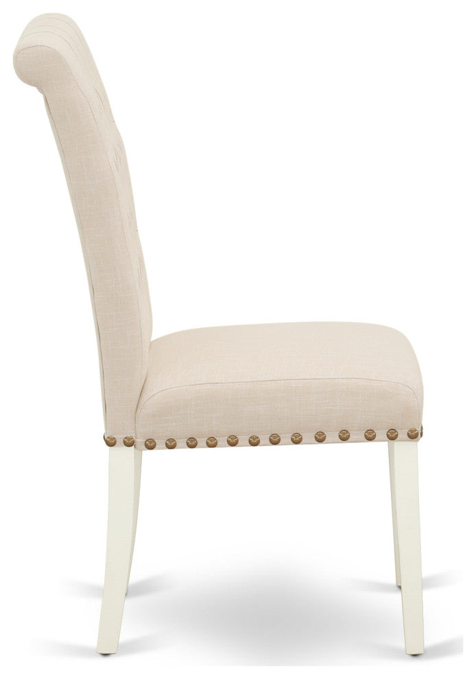 3Pc Dinette Set, Square Table, Two Chairs, Light Beige Fabric, Linen White