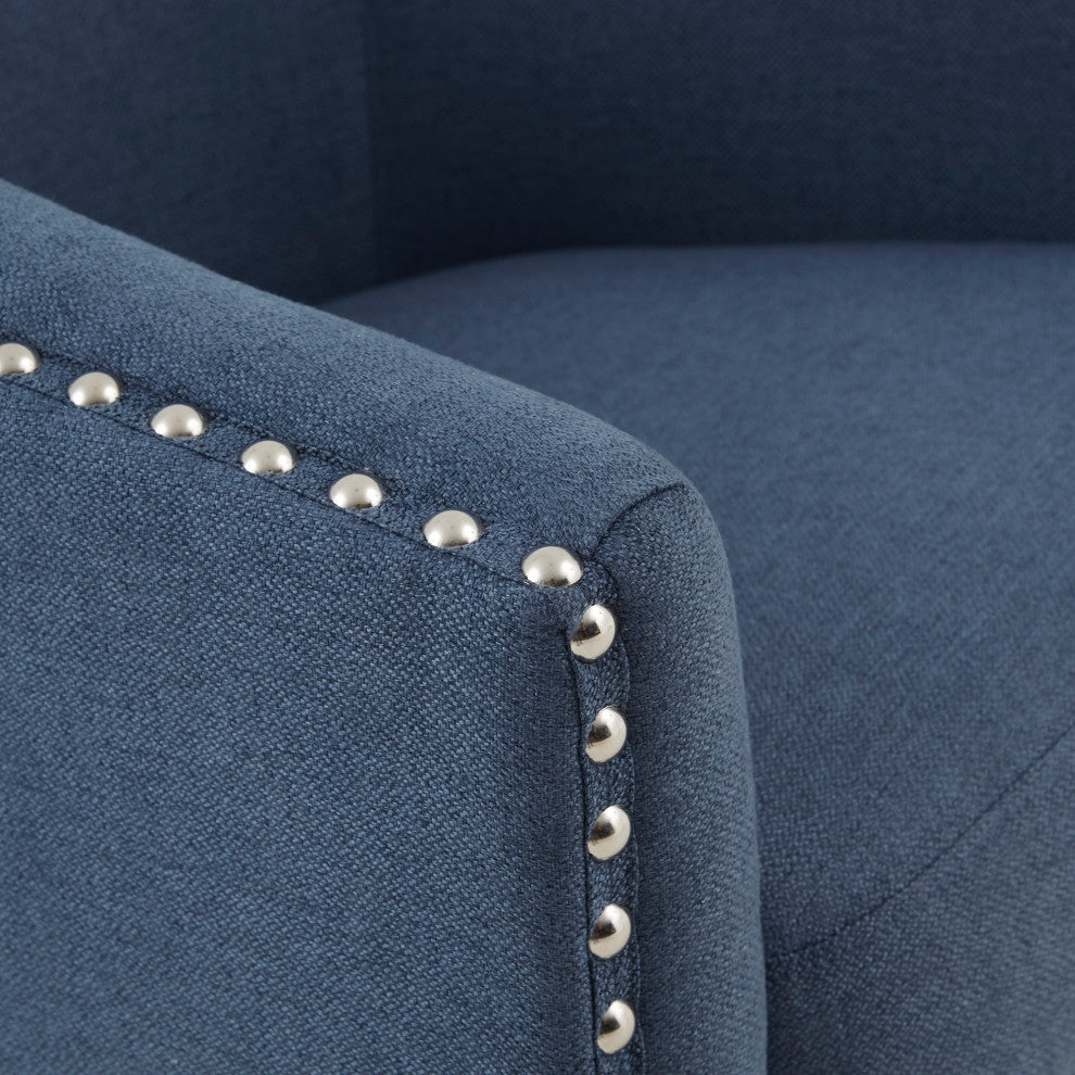 Madison Park Tyler Upholstered Swivel Barrel Chair with Nailheads, Blue