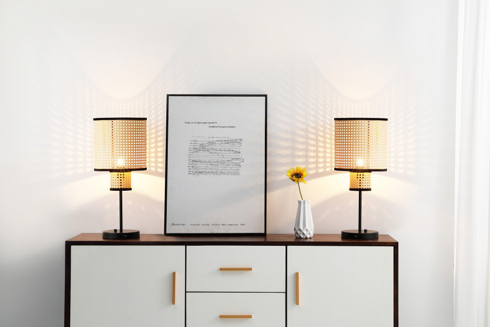 Vidalite Nakuv Rattan And Velvet Table Lamp With USB Port