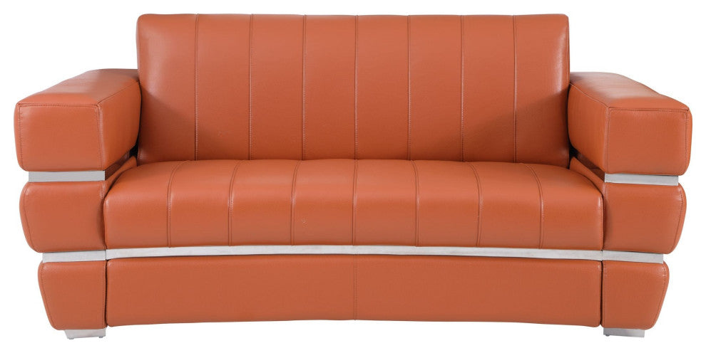 Ferrara Genuine Italian Leather Modern Loveseat Camel