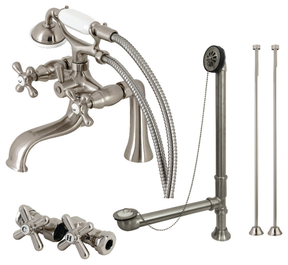 CCK228SN Deck Mount Clawfoot Tub Faucet Package With Supply Line, Brushed Nickel