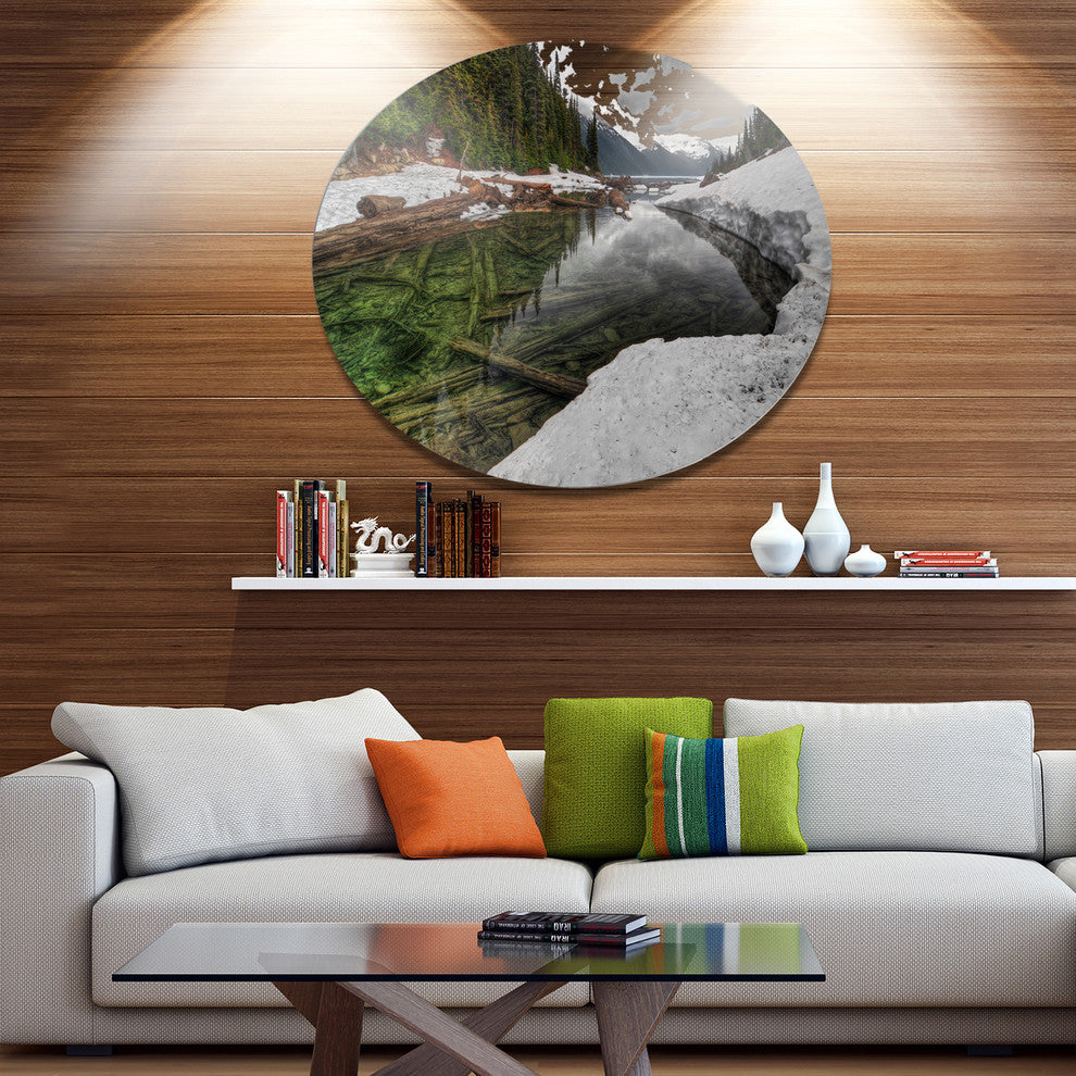 Crystal Clear Lake With Pine Trees, Landscape Art Round Wall Art, 23"