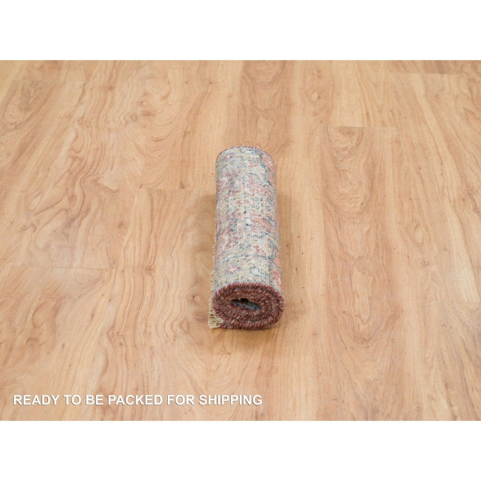 Sangria Red Soft Wool Heris Revival Hand Knotted Mat Oriental Rug, 2'x3'