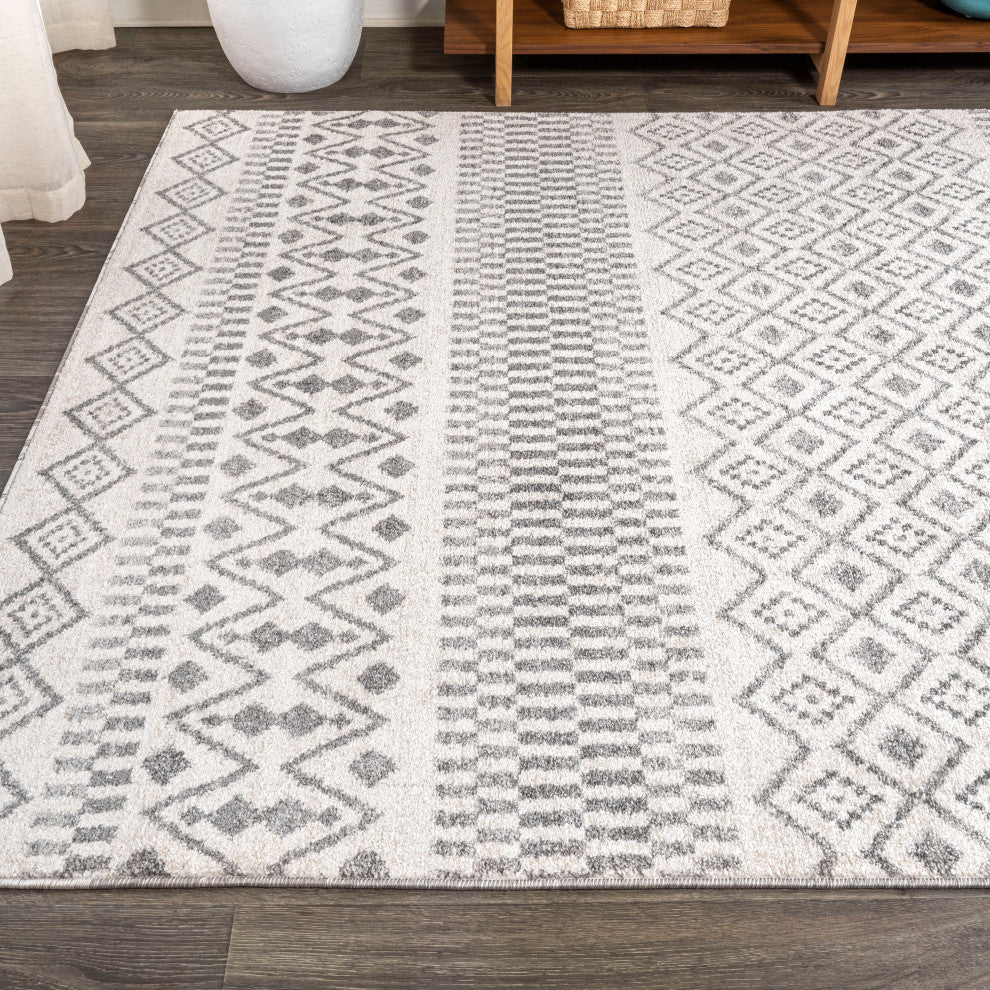 Ifrane Berber Geometric Stripe Runner Rug, Cream/Gray, 3x5