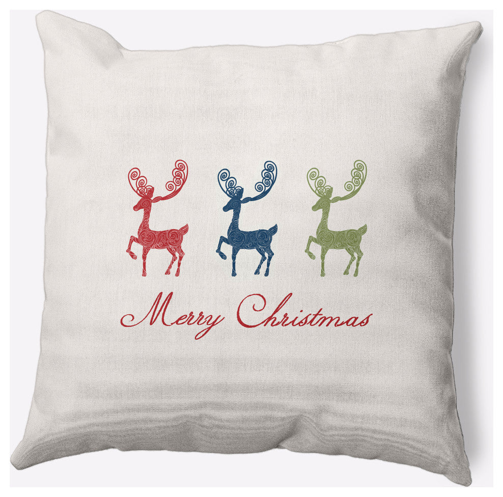 Merry Christmas Reindeer Decorative Throw Pillow, Multi-Navy, 16"x16"