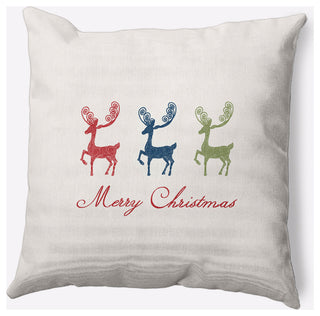 Merry Christmas Reindeer Decorative Throw Pillow, Multi-Navy, 16"x16"