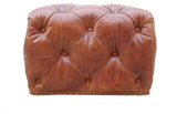Pasargad Home Paris Club Genuine Leather Tufted Ottoman, Brown