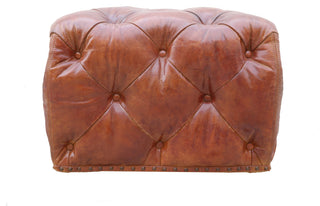 Pasargad Home Paris Club Genuine Leather Tufted Ottoman, Brown