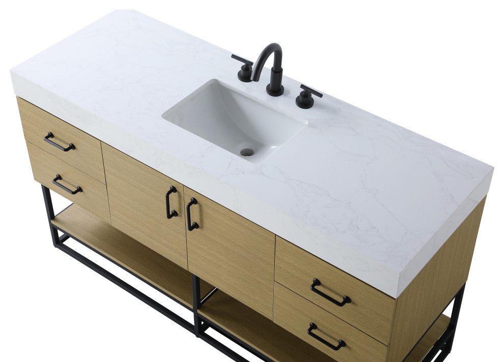 Home Living 60" Single Bathroom Vanity, Honey Brown