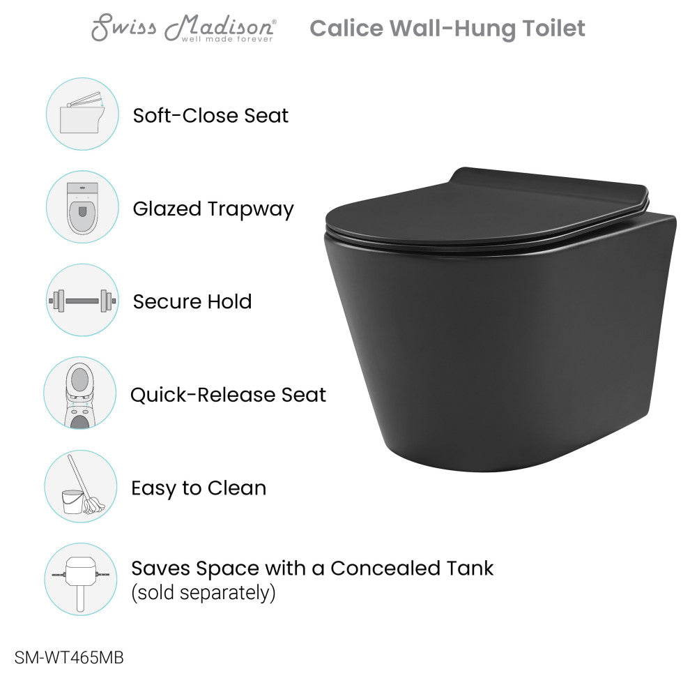 Calice Wall-Hung Round Toilet Bowl, Matte Black