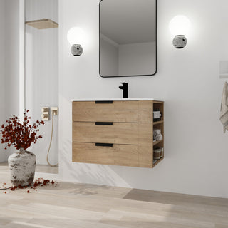 30 Inch Wall Mounted Plywood Bathroom Vanity with Resin Basin and Drawers