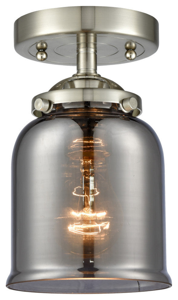 Small Bell 1-Light Semi-Flush Mount, Brushed Satin Nickel, Plated Smoke