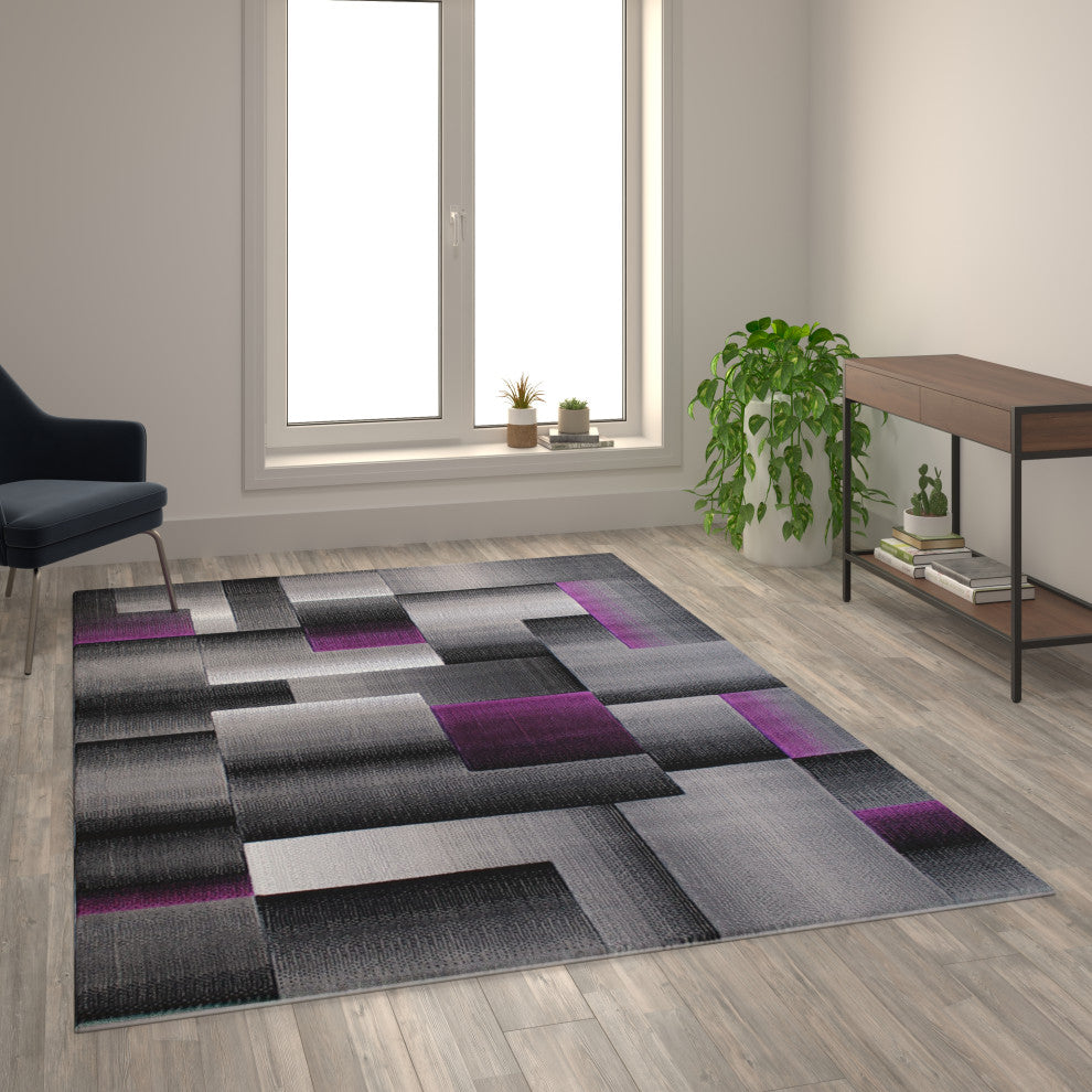 Angie Collection Rectangle 6'' x 9'' Blocked Area Rug, Purple