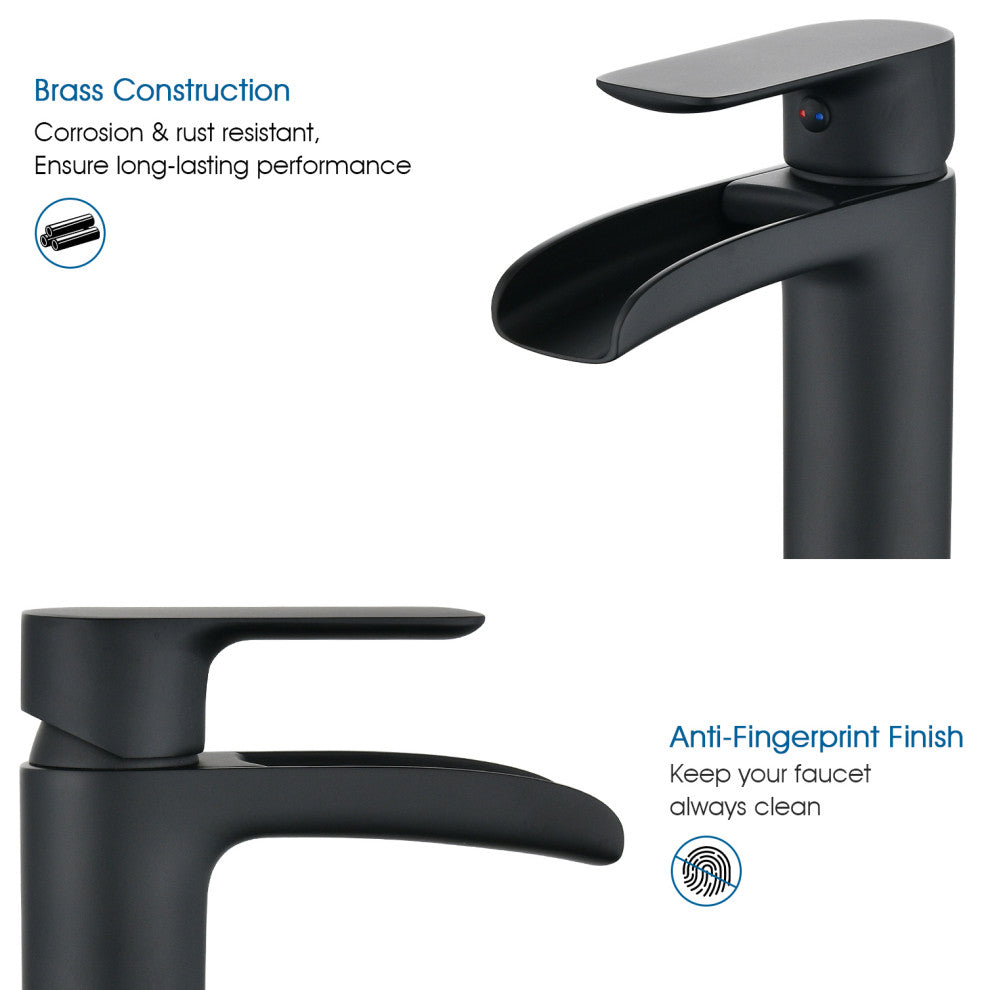 Single Hole Bathroom Faucet With Drain Assembly, Matte Black