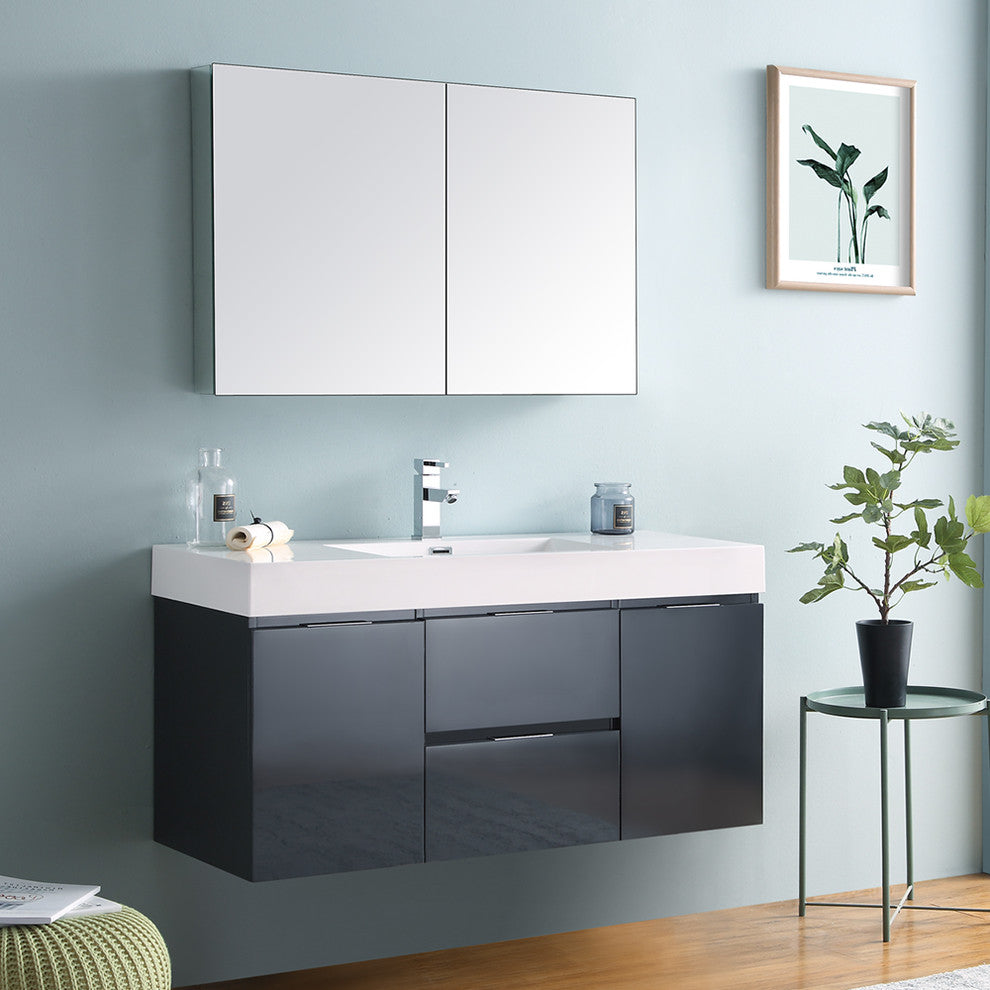 Valencia 48" Dark Slate Gray Wall Hung Vanity Set, Cabinet, Faucet FFT9161CH
