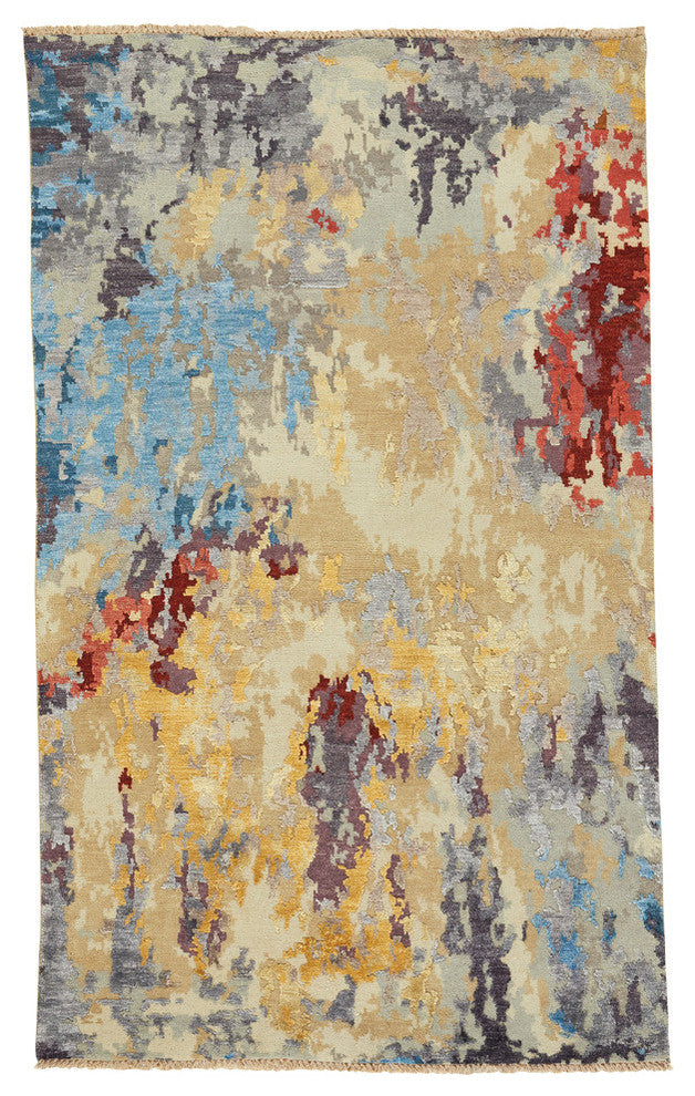 Vanida Rectangle Hand Knotted Rug, Honey Yellow, 9''x12''