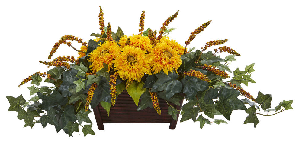 Nearly Natural Sunflower Artificial Arrangement in Decorative Planter  Yellow