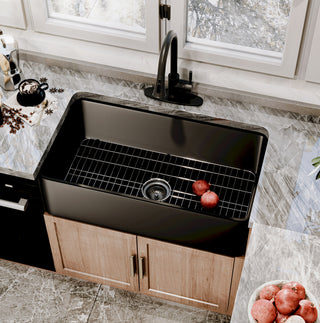Fireclay Single Bowl Farmhouse Apron Kitchen Sink with Pull Down Kitchen Faucet, 33