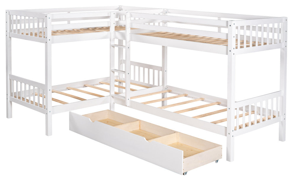 Gewnee Twin L-Shaped Bunk bed with Drawers in Gray