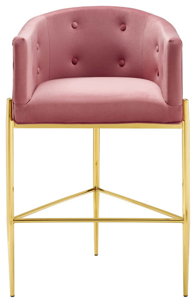 Savour Tufted Performance Velvet Bar Stool - Dusty Rose