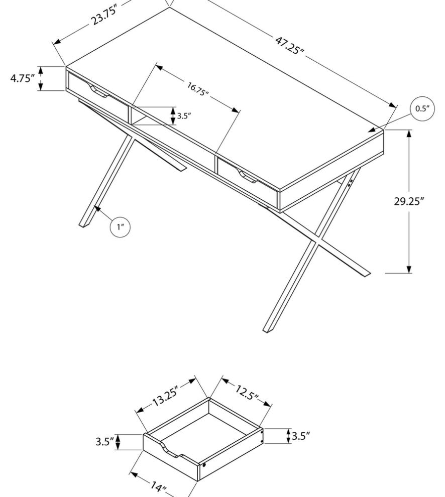 24" Dark Brown Rectangular Computer Desk With Two Drawers