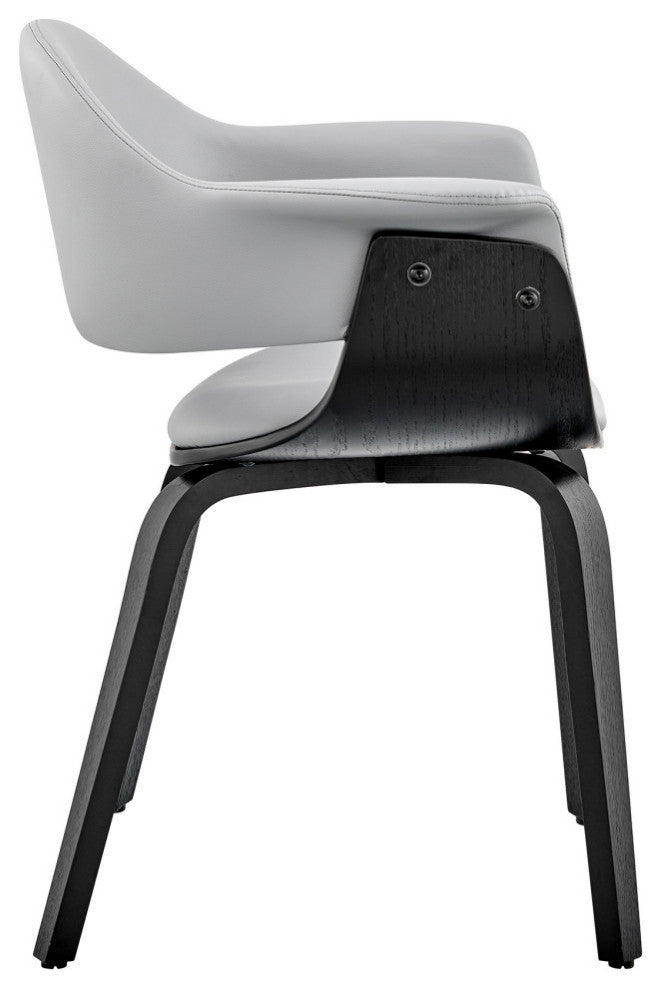 Adalyn Faux Leather and Wood Dining Room Accent Chair, Gray and Black