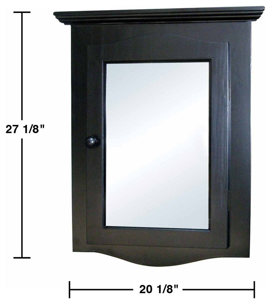 Black Bathroom Wall Mount Corner Medicine Cabinet  Solid Wood Recessed Mirror