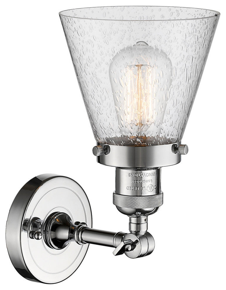 Small Cone 1-Light LED Sconce, Polished Chrome, Glass: Seedy