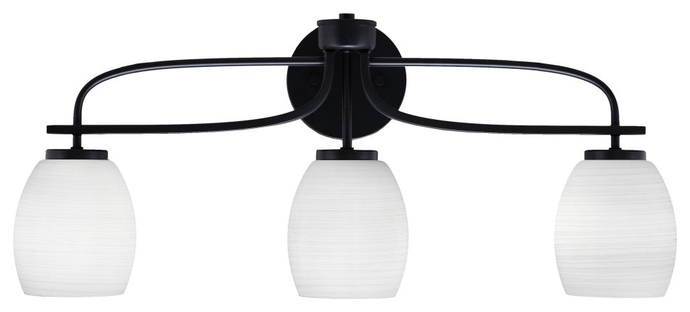 Cavella 3 Light Bath Bar, Matte Black Finish, 5" White Linen Glass