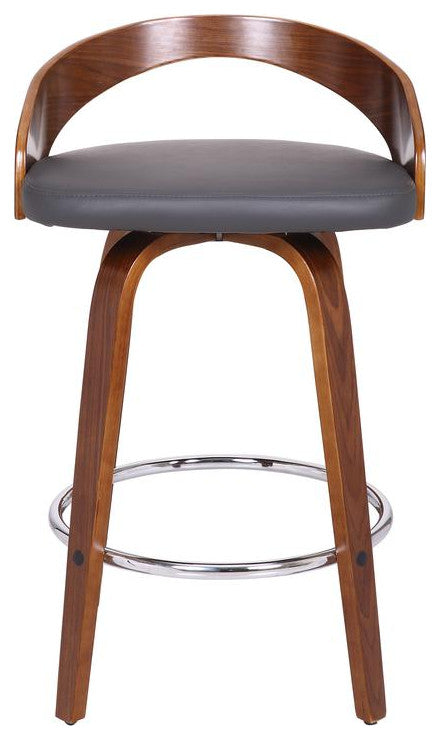 Sonia 26" Counter Height Barstool in Walnut Wood Finish with Gray Faux Leather