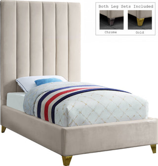 Via Velvet Upholstered Bed, Cream, Twin