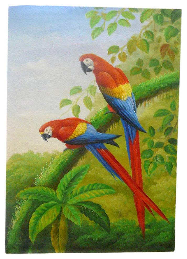 Oil Paint Canvas Art 2 Parrots Wall Decor
