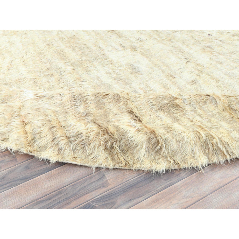 Ivory Ben Ourain Moroccan Berber Organic Wool Hand Knotted Round Rug 9'10"x10'