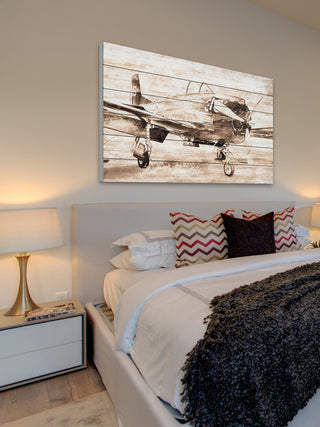 "Vintage Aero" Print on White Wood
