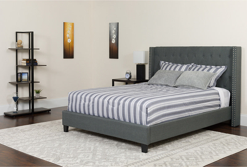 Riverdale Full Tufted Platform Bed With Pocket Spring Mattress, Dark Gray
