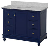 Bella 42" Bathroom Vanity, Royal Blue, Carrara Marble