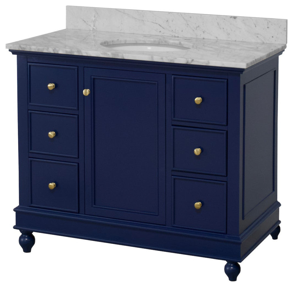 Bella 42" Bathroom Vanity, Royal Blue, Carrara Marble