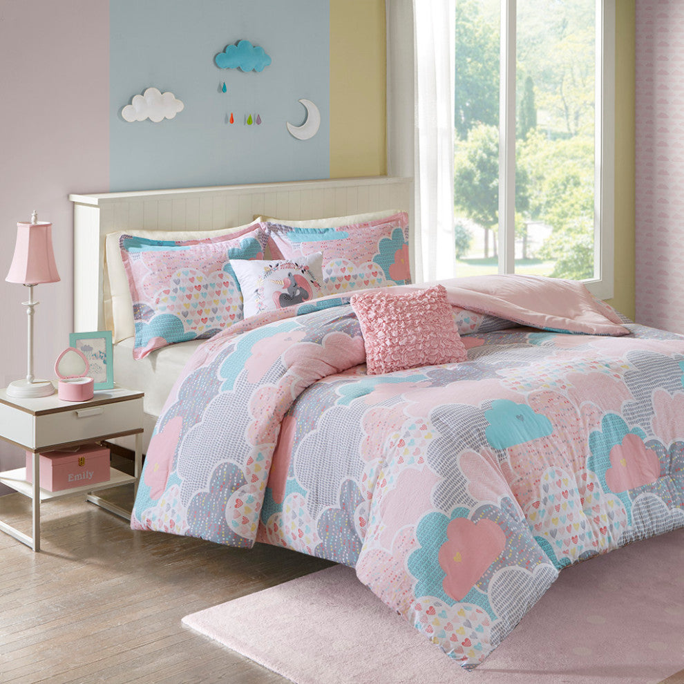 Kids Cotton Comforter/Duvet Cover/Coverlet Set, Pink, Full/Queen, Comforter
